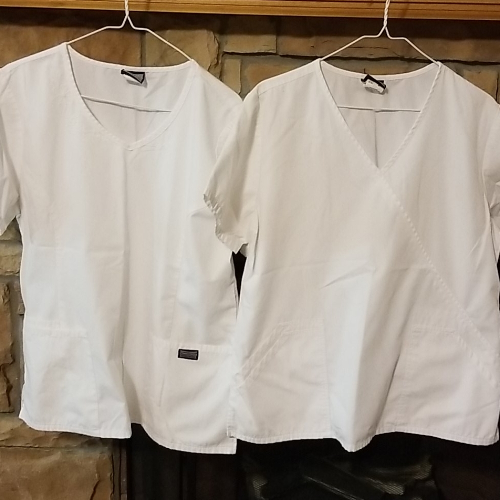 2 white Cherokee scrub tops